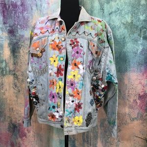 📌 VINTAGE Unique Fancy Boho - Hippie  Denim Jacket